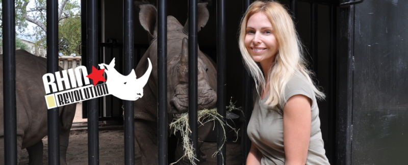 Anneka Svenska with Orphaned Rhino - Rhino Revolution